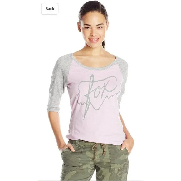 Fox Racing Turning Baseball 3/4 Sleeve Tee T-Shirt Sweet Pea Pink Women's Sz XL - Picture 1 of 16